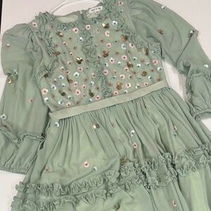 Tea & Teal Embellished Sage Midi Dress